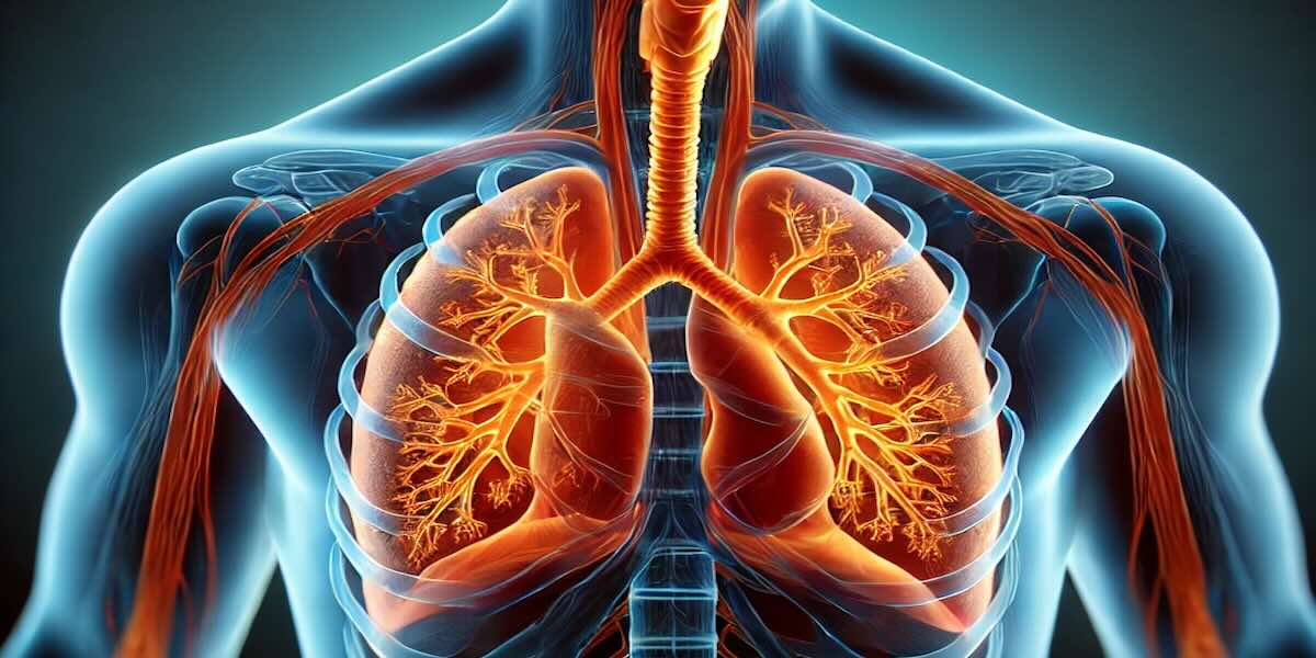 La Scienza Dietro il Respiro Originario Rappresentazione scientifica dei polmoni e del sistema respiratorio umano